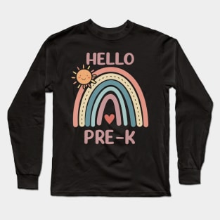 Boho Rainbow Teachers Hello Pre-K Long Sleeve T-Shirt